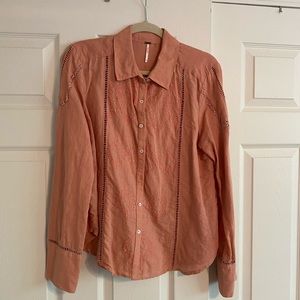Orange free people button down blouse